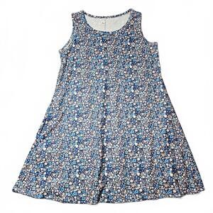 Women's Blue Floral Sleeveless Mini Dress Comfortable Casual Summer XL Cotton